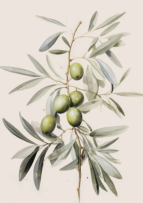 Retro Elegant Olive Tree and Lemon Canvas Poster Vase Wall Art Poster Perfect Gift for Living Room Bedroom Dormitory Home Decor
