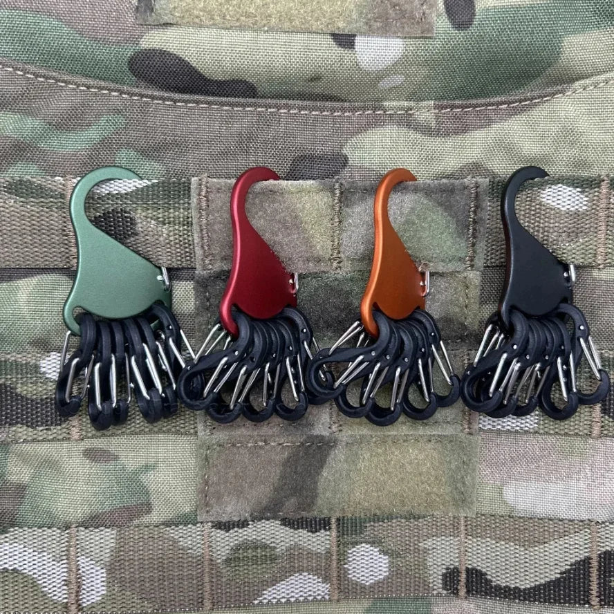 7in 1 Tactical Aluminum Alloy Chem Light Holders Carabiner Clip 6 S-Biners Glow Sticks Key Storage Buckle for Outdoor Camping