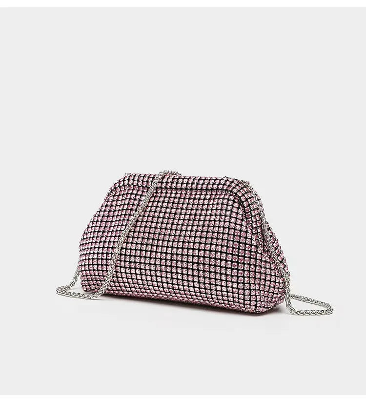 Luxury Shiny Rhinestones Handmade Evening Clutch Bags New Cloud Folds Purses and Handbags Wedding Party Chains Crossbody Bags