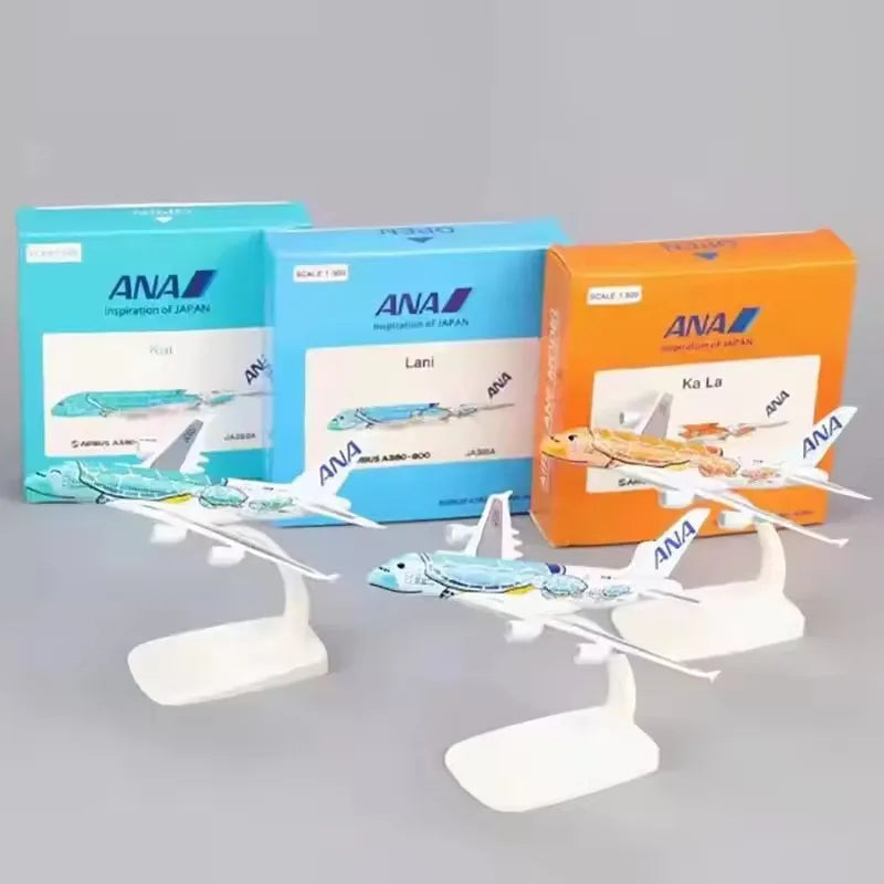 New 14CM 1/500 Scale Airbus A380 Japan ANA Airlines Blue Turtle KaLa Plane Model Alloy Aircraft Airplane Collection Display Fans