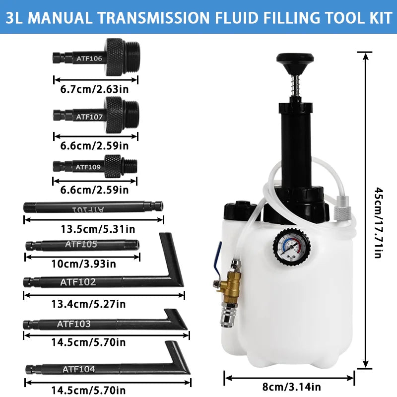 3L Transmission Fluid Pump Manual Oil Transfer Pump Fluid Transfer Pump Oil Filling Filler System ToolKit with 8PCS Adapters