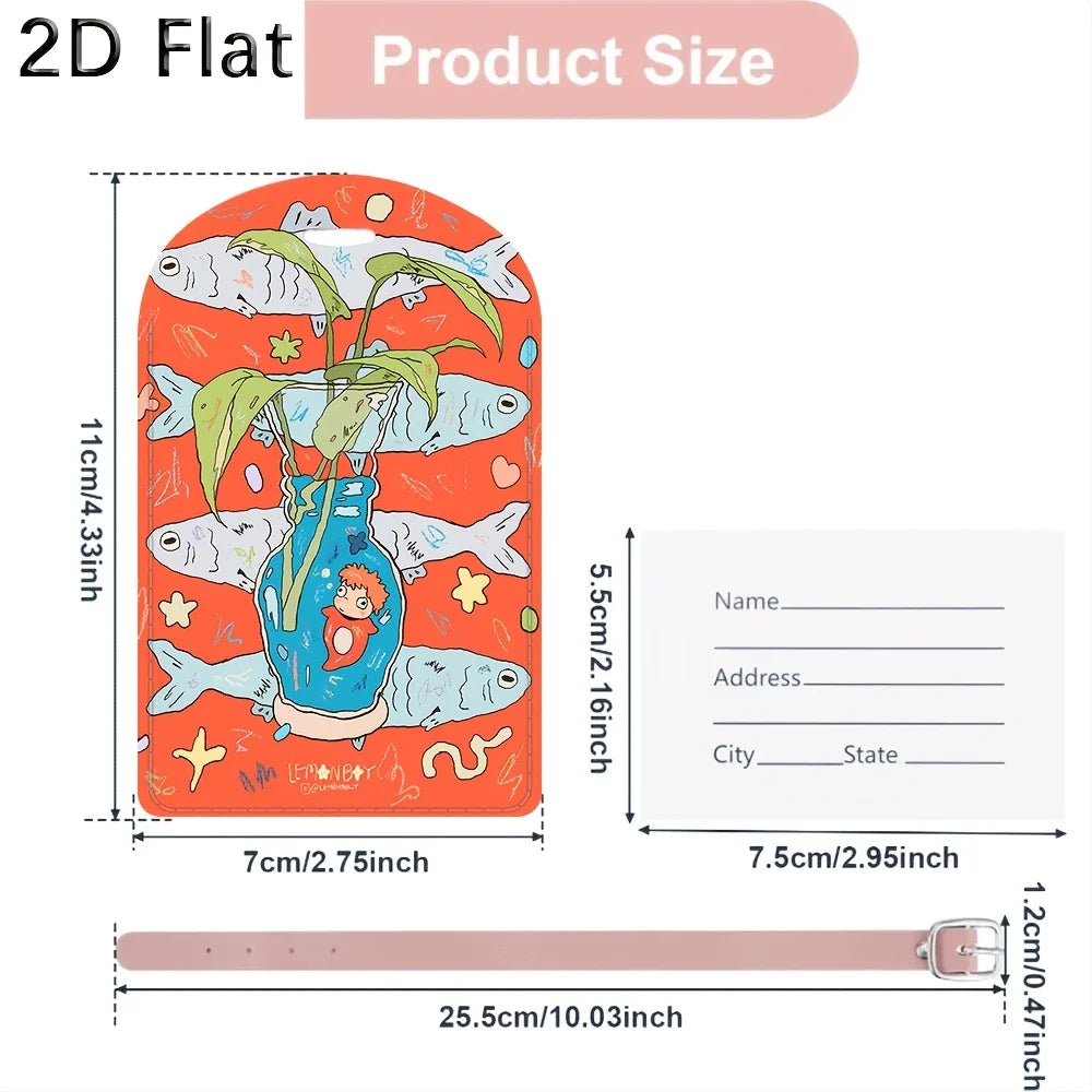 Luggage Tag, Cute Cartoon Fish & Plant Pattern Travel Suitcase Baggage Identifier Name Tag for Luggage Bags Accessories