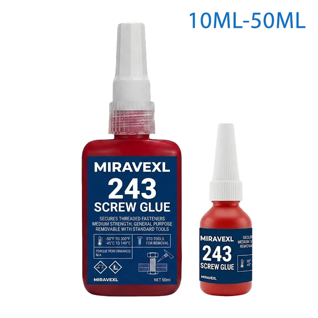 MIRAVEXL 30/50ml 243 Medium Strength Blue Thread Locker, Anaerobic Metal Adhesive for Anti-Loosening & Corrosion Prevention