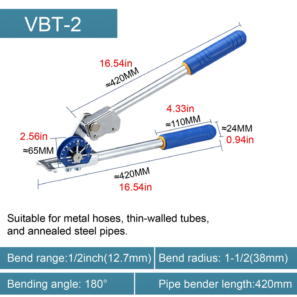 Manual Tube Bender Set for 1/2 5/8 3/4 Inch Tube Bender 9.25 to 22.22mm Copper Aluminum Thin Wall Steel 180 Degree Bends