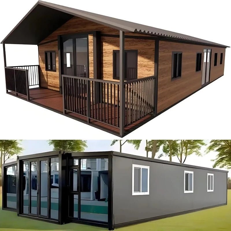 Customized Prefab Wooden House 20FT 40FT Prefabricated Container House Durable Steel Frame Construction With Thermal Insulation