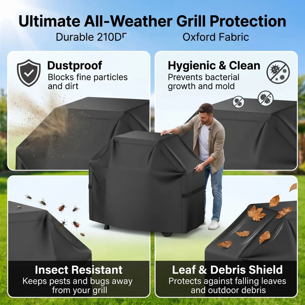 BBQ Grill Cover 22-72 Inch, Waterproof Anti-UV Fade Resistant, Secure Hook-and-Loop Straps, Fits Most Gas Grills