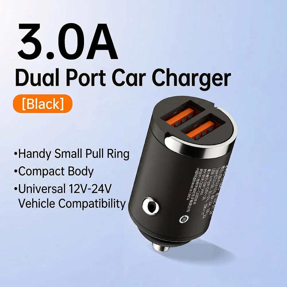 100W Dual Port Mini Car Charger Fast Charge Flush Fit USB C Auto Adapter Pull Ring Design For iPhone iPad Samsung Pixel