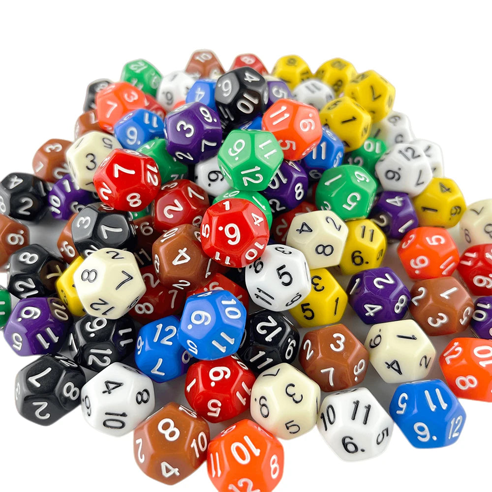 D12 Polyhedral Dice 18mm TRPG DND Digital Dice Game Set 12 Sides 10Pcs for Board Game