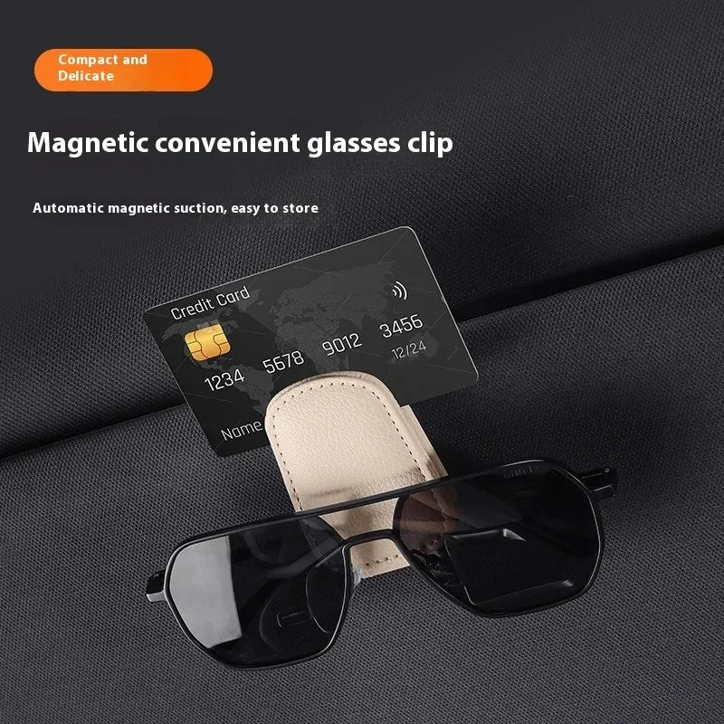 Sunglasses Holder Is Suitable for Car Sun shades Magnetic Leather Sunglasses Clip and Ticket Clip Car Sunshade Accessories