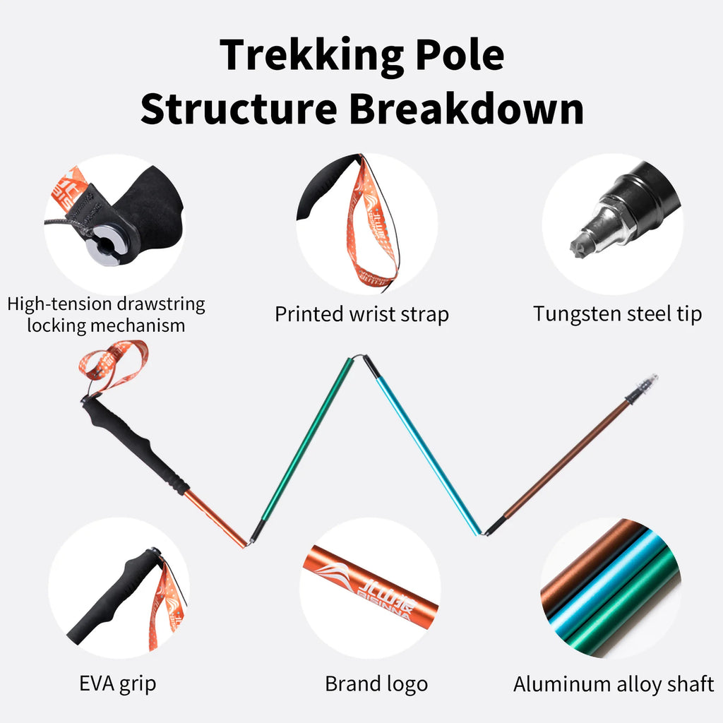BISINNA 2pcs Trekking Poles Ultralight Aluminum Alloy Hiking Foldable Climbing Sticks Outdoor Mountaineering Trail Running Canes