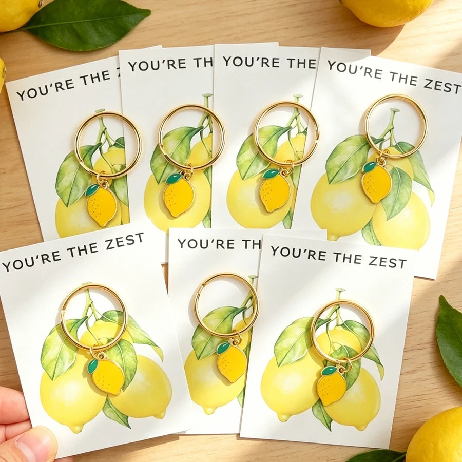 7 Chic Lemon Keychains, Including Positive Lemon Cards, Are Perfect for Back-To-School, Birthdays, Parties, Unique Friendship Keepsakes, Charming Summer Lemon Decorations, and as Inspirational Gifts for the Family.