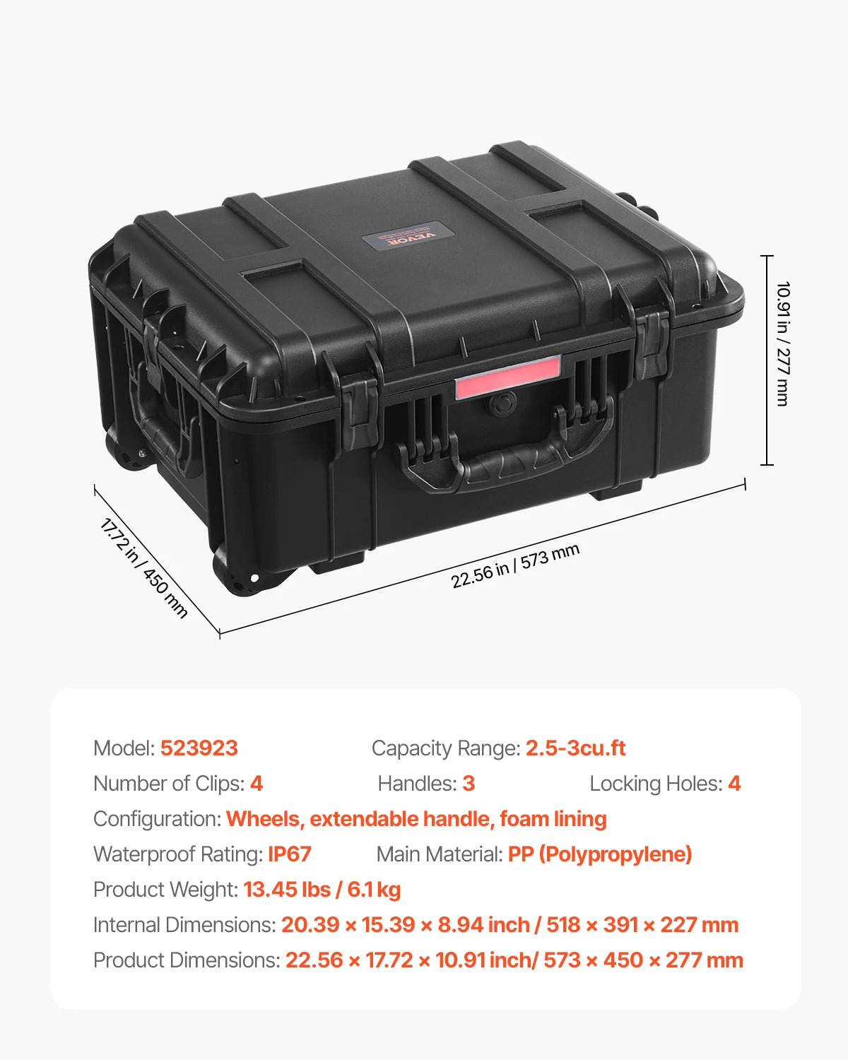 SucceBuy IP67 Weatherproof Hard Case Heavy Duty Protective Case w/ Pre-cut Foam and Handles for Travel Hunting Military Cameras