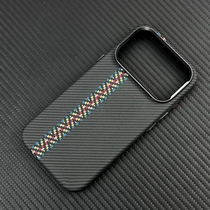 For Magsafe Carbon Fiber Texture Armor Case For iPhone 17 17Pro Max 16 Pro Ultrathin Alloy Lens Wireless Charge Hard Cover Coque