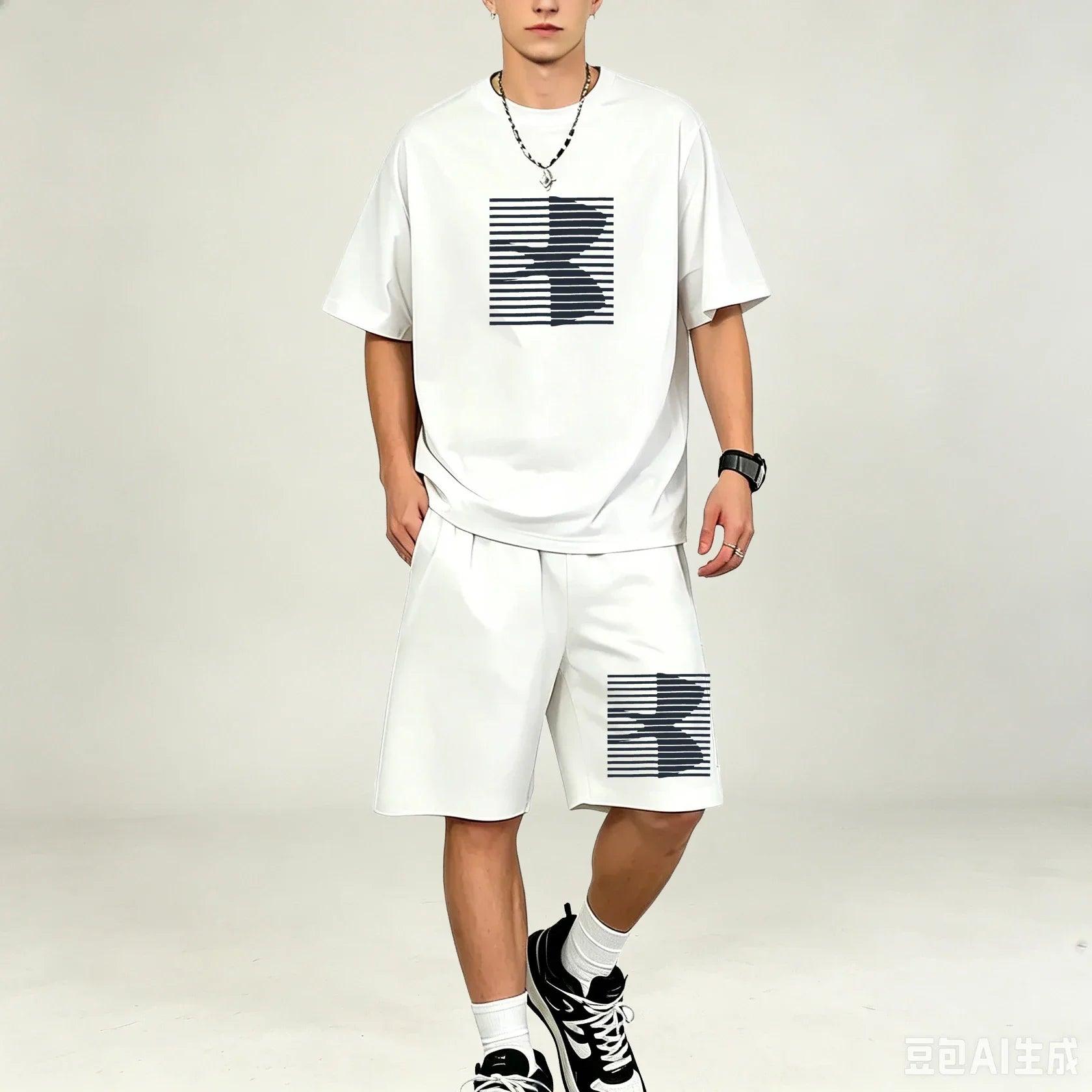 Men T‑Shirts Sets Simple Solid Color 2‑Piece Outfit Breathable Cotton T‑Shirts Sets Fashion Casual Sport Suit Workout Daily Wear