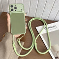 Crossbody Lanyard Knitted Pattern Phone Case For iPhone 17 17Pro 16 15 14 13 12 11 Pro Max Metallic Color Frame Original Cover