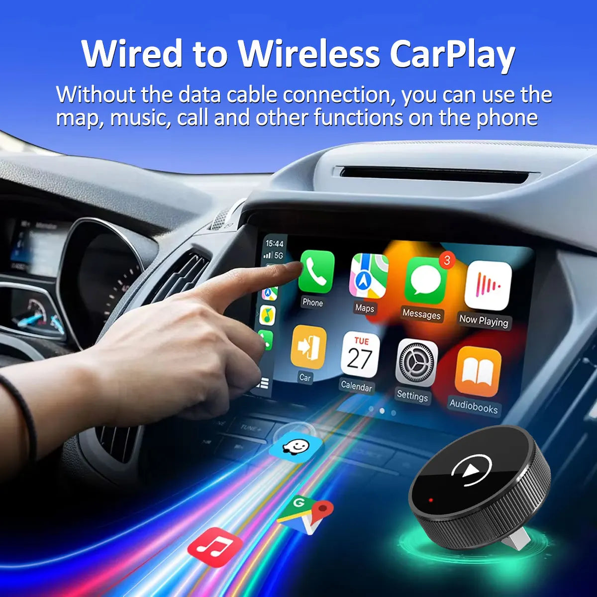2 in 1 Wireless CarPlay Android Auto Adapter Smart USB Auto Connect Plug & Play for iPhone and Android Factory Wired Cars