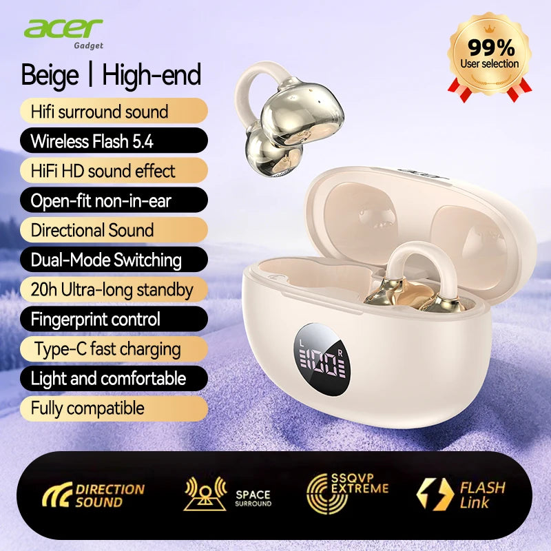 Original Acer OHR577 Open Ear Clip Earbuds Bluetooth5.4 Lossless Sound Flash Link Anti-interference Sports Wireless Headphones