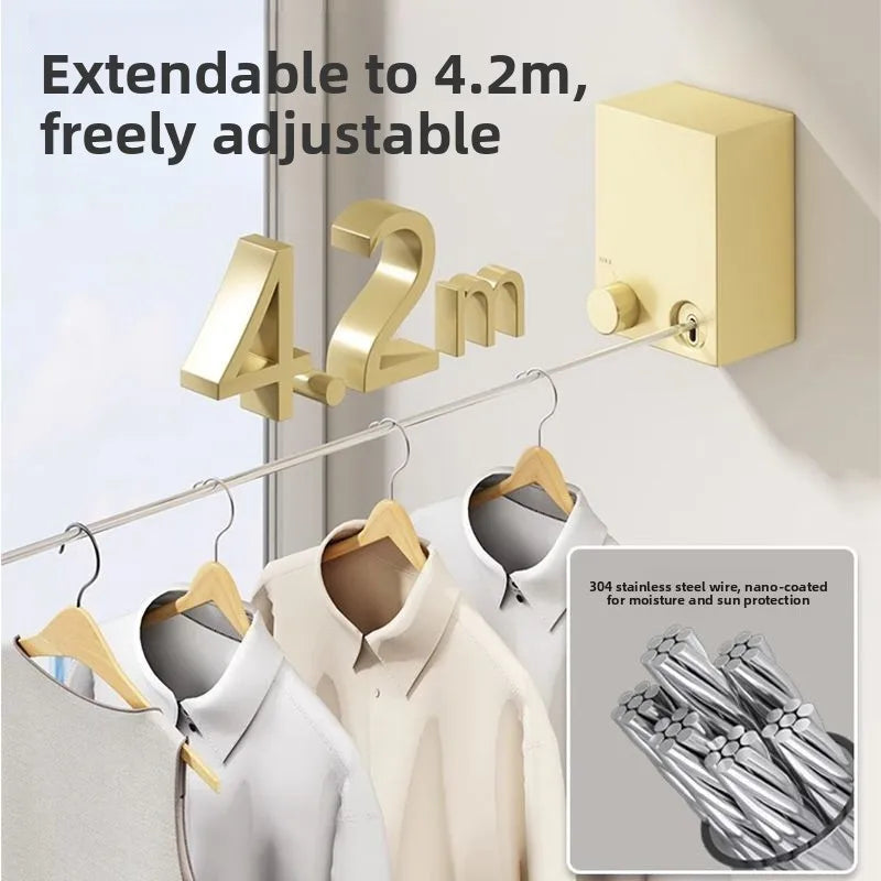Invisible Retractable Clothesline Balcony Indoor Steel Wire Line No Drilling Needed Clothes Drng Tool Travel Portable Equip...
