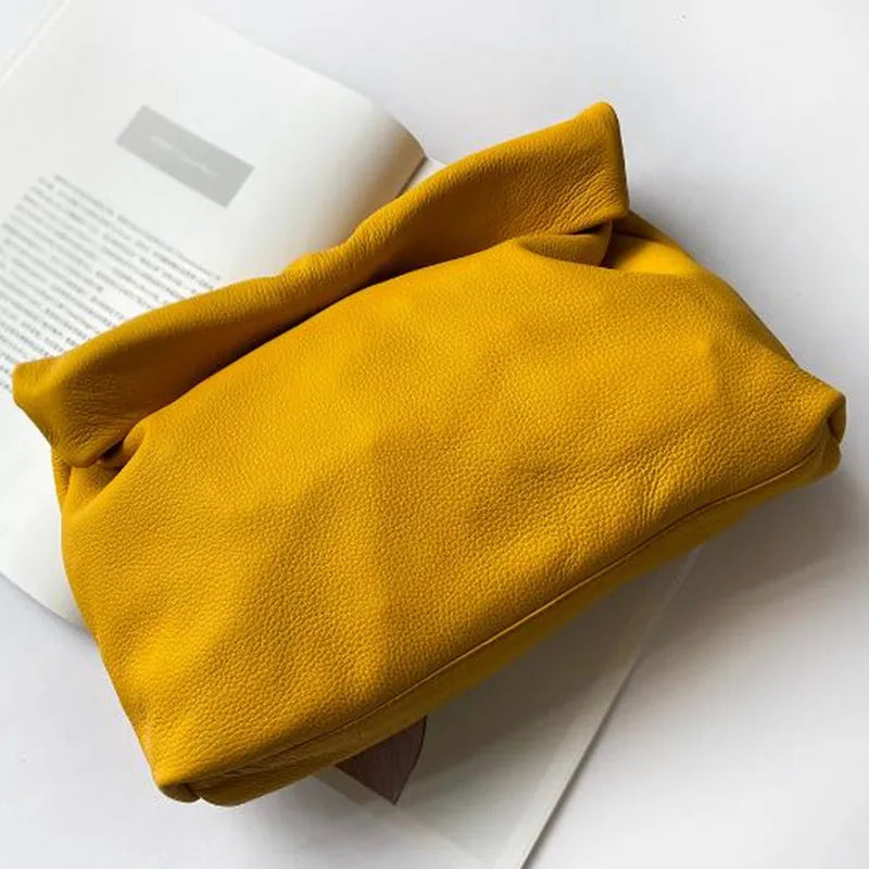 Personality Roll-Edge Leather Bag Lazy Casual Leather Soft Bag Phone Women High Quality Holding Red Large Bag Luxury Designer