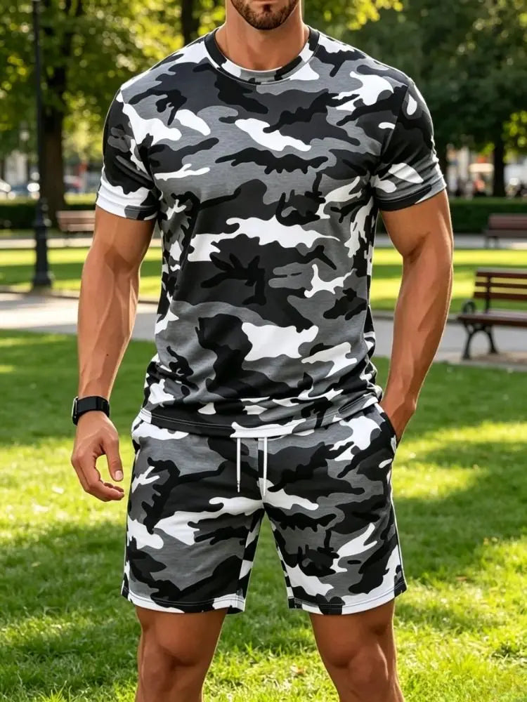 Summer Camouflage Pattern 3D Print Tracksuits Men Women Casual Short Sleeve T-Shirt Shorts Sets 2pcs Sports Suits Men's Clothing
