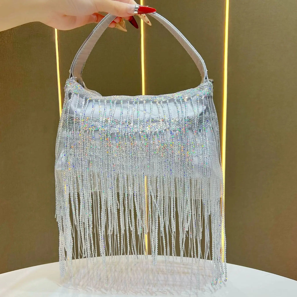 New tassel handbag niche wedding dinner bag sequined messenger bag versatile fashion shoulder banquet bag