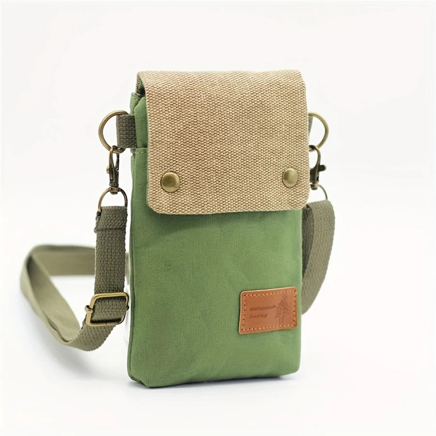 New solid-color canvas 3-layer cross-body phone bag - simple fabric women's bag with a trendy style
