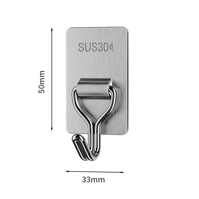 304 Stainless Steel Wall Hooks Self Adhesive Heavy Duty Towel Key Coat Bag Hanger Waterproof Hook Bathroom Kitchen Hardware Hook