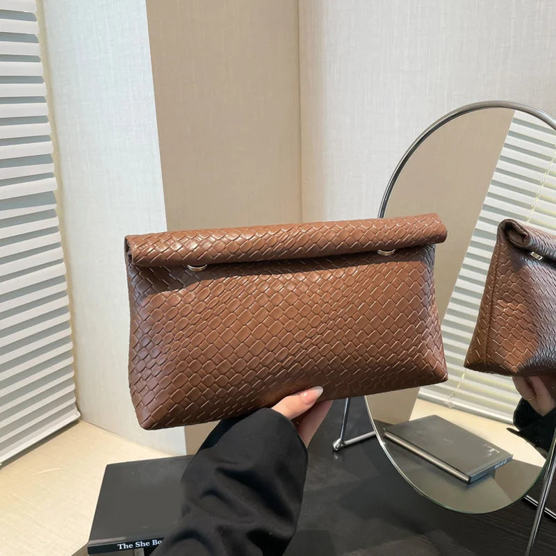 Elegant Multifunctional Women Clutch Bag Large Capacity Woven Pattern Evening Phone Pocket Coin Purse Luxury Long Wallet
