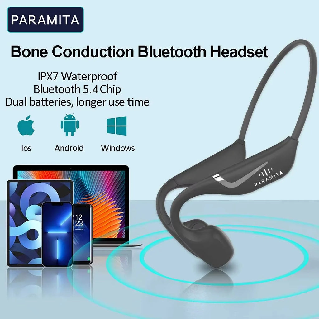 PARAMITA Bone Conduction Wireless Bluetooth Headset BT5.4 Dual Battery Super Long Battery Life Waterproof Sports Running Cycling