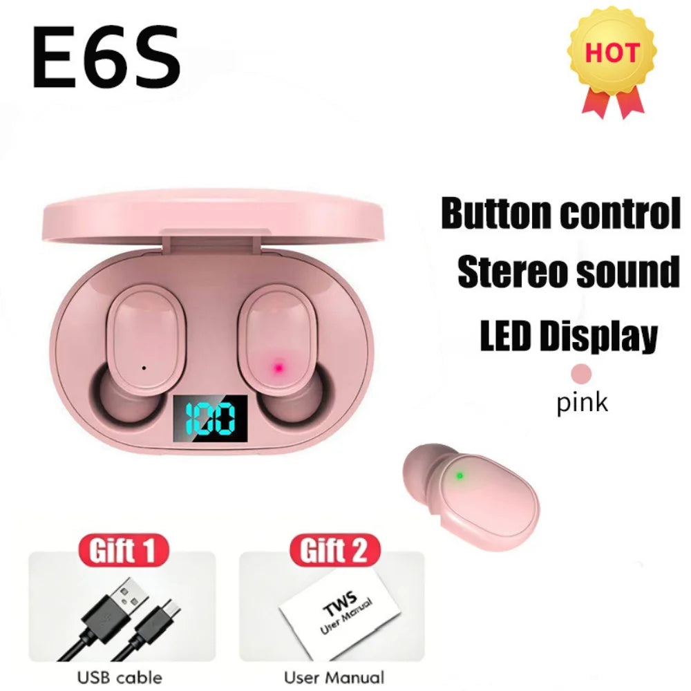 Wireless Earbuds Waterproof Bluetooth Earphones LED Dispay Box TWS E6S Stereo Sports Earbuds Handfree Headphones for Smartphone