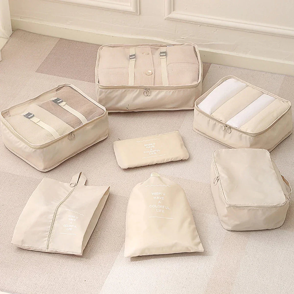 Travel Packing Cubes Set of 7 - Transparent Compression Luggage Organizer for Suitcase, Clothes & Trip Use