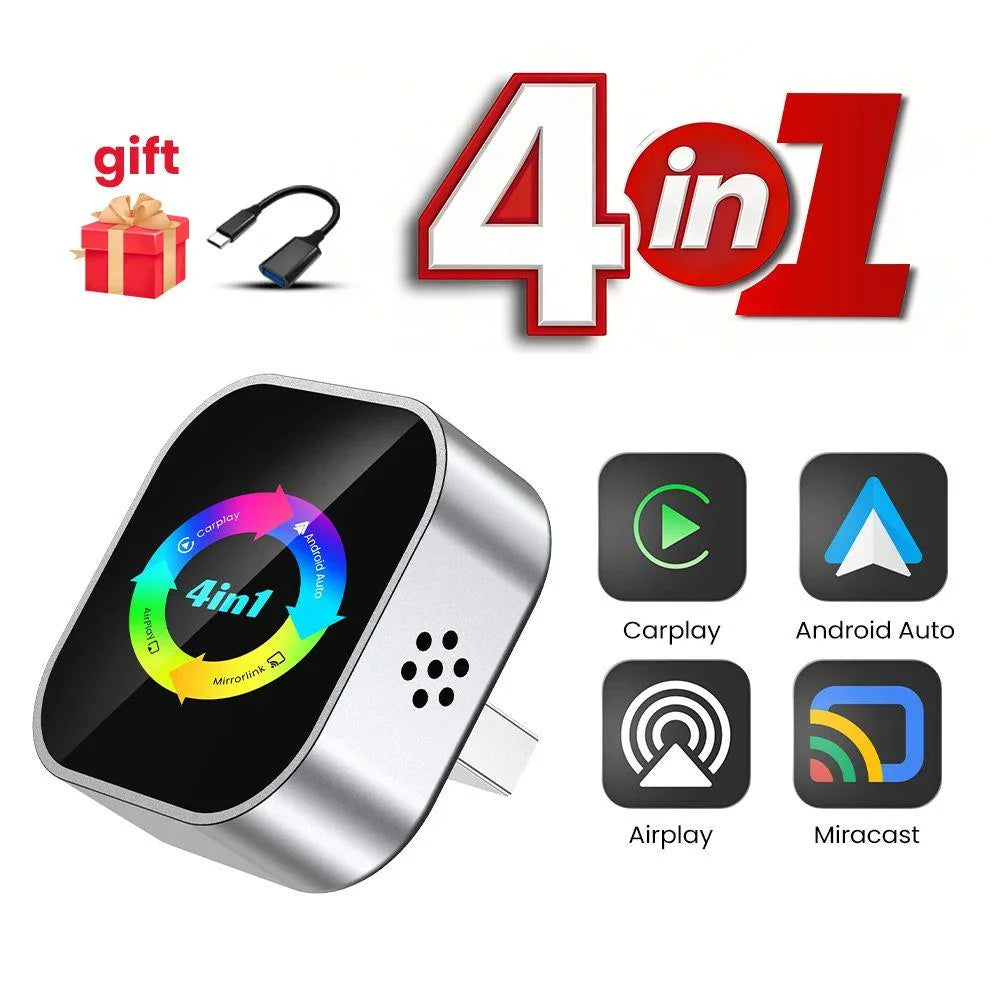2026 NEW Upgrade 4 In1 Wireless Carplay Mirror Link Adapter Wired to Wireless Android Auto Plug & Play For Wired Carplay