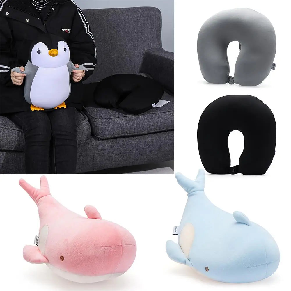 Cute Soft Bedding Multifunctional Cervical Cartoon Protection Neck U Shaped Travel Pillow Penguin Whale Fluffy Pillows