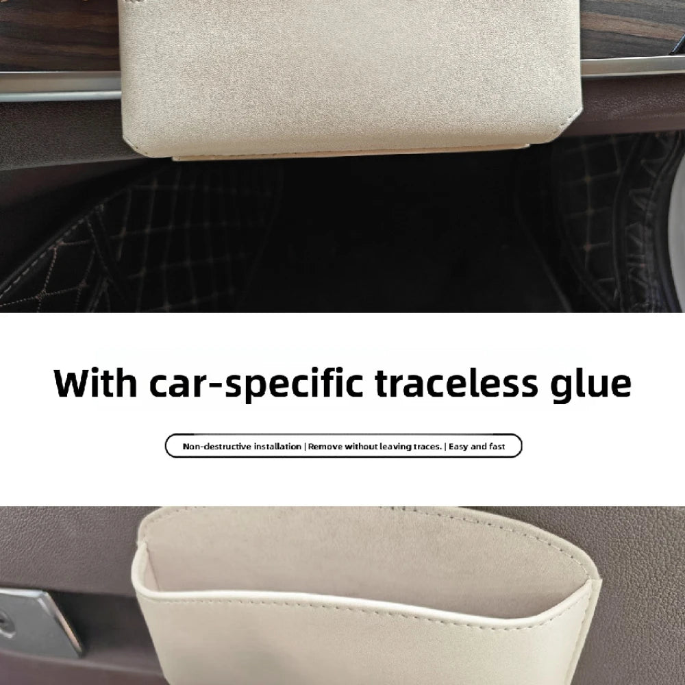 Simple Car Glasses Box Car Door Glove Box Multi-function Storage And Paste Style Glasses Clip Leather Storage Box