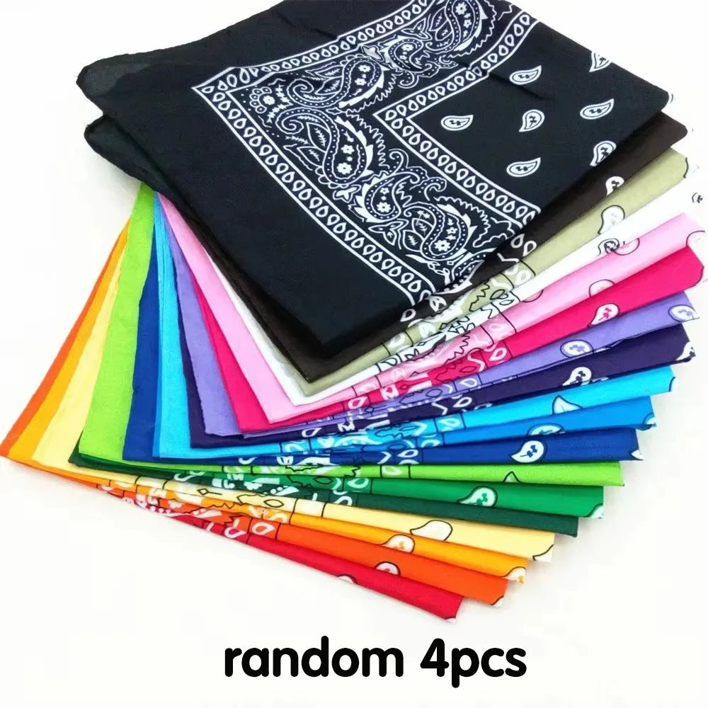 1/2/4PCS New Fashion Hip Hop 100% Cotton Bandana Square Scarf 55cm*55cm Black Red Paisley Headband Printed For Women/Men