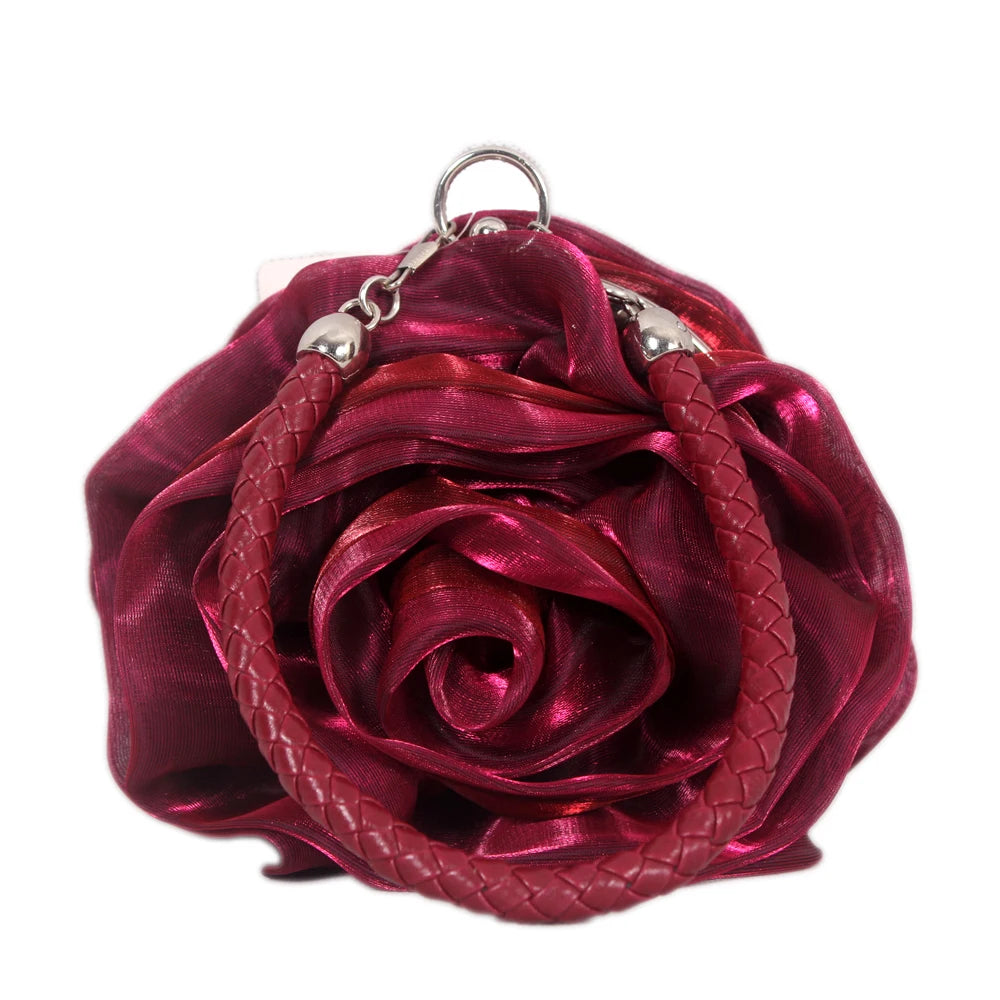Women's Silk Wedding Clutch with Camellia Flower, Elegant Bride Evening Bag for Wedding Party Prom, Vintage Handbag