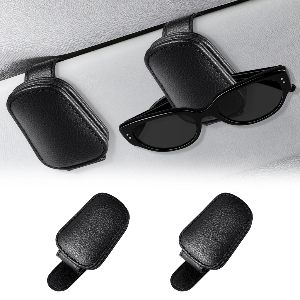 Magnetic Car Sunglasses Holder Clip Sun Visor Glasses Clips PU Leather Magnetic Suction Ticket Card Clip Auto Accessories