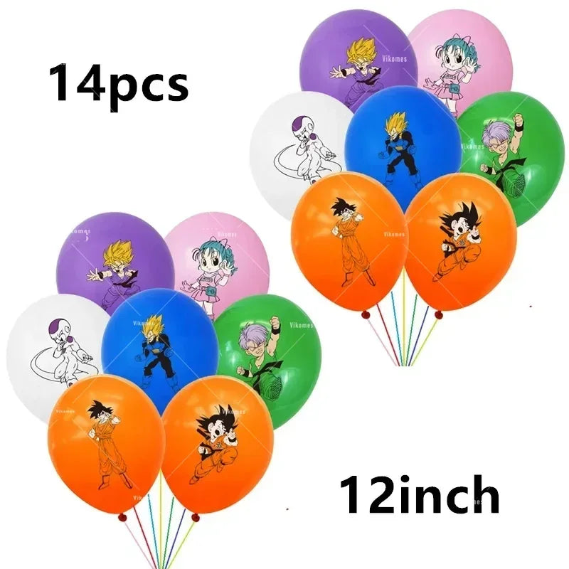 Dragoned Ball Z Balloons Happy Birthday Banner Goku Vegeta Ballons Party Decoration Plate Disposable Tableware Cake Topper Toy