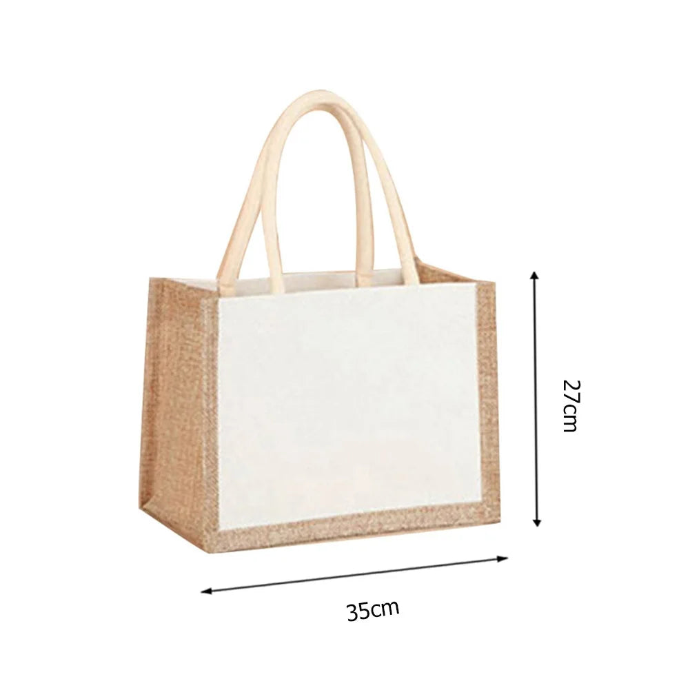 Burlap Jute Tote Shopping Bag Vintage Reusable Grocery Wedding Birthday Gift Bag Handmade Linen Bags Portable Ladies Handbags