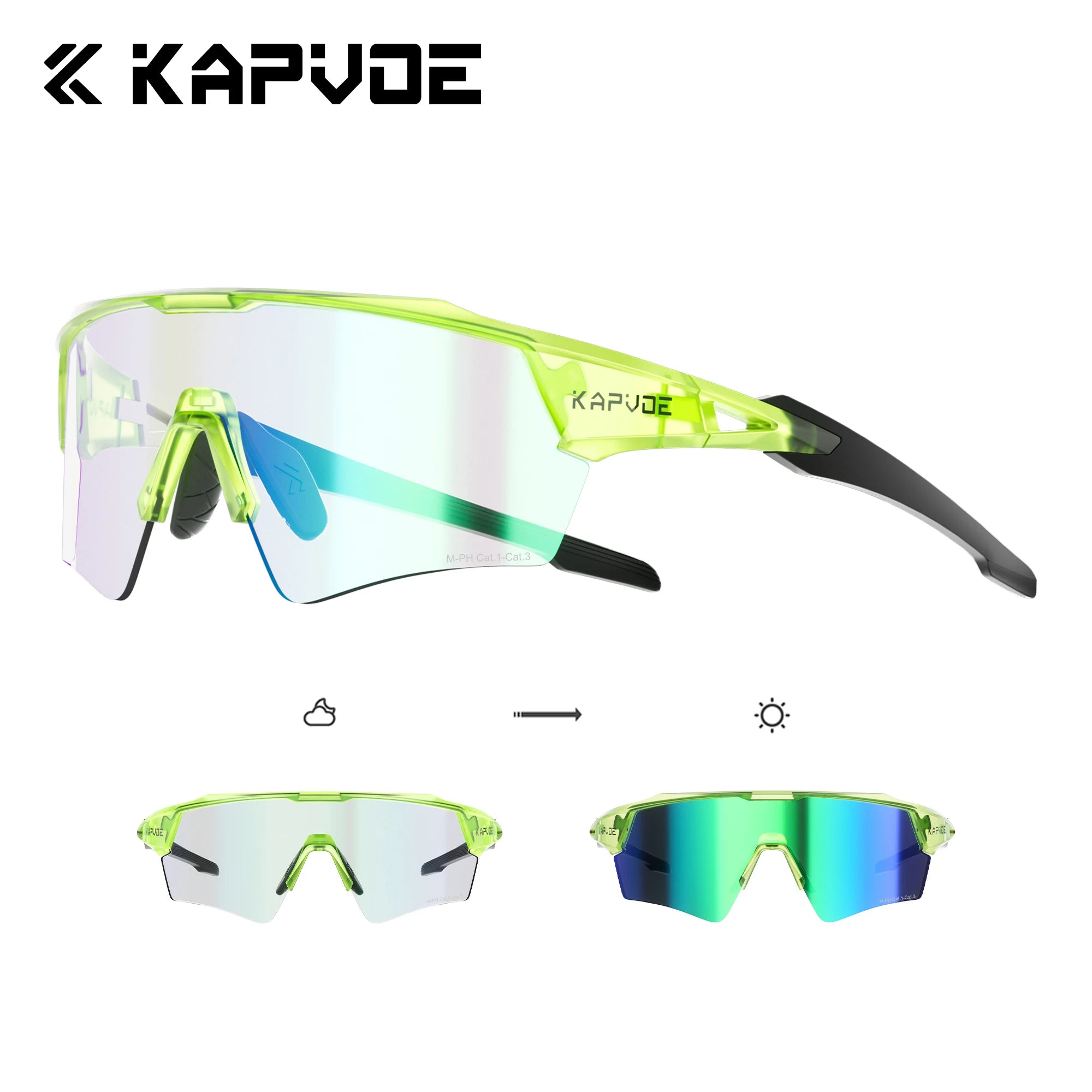 Kapvoe Hot Shadowless Photochromic Cycling Glasses Lighteight UV400 Sunglasses Men Women Bike MTB Eyewear Riding Outdoor Running