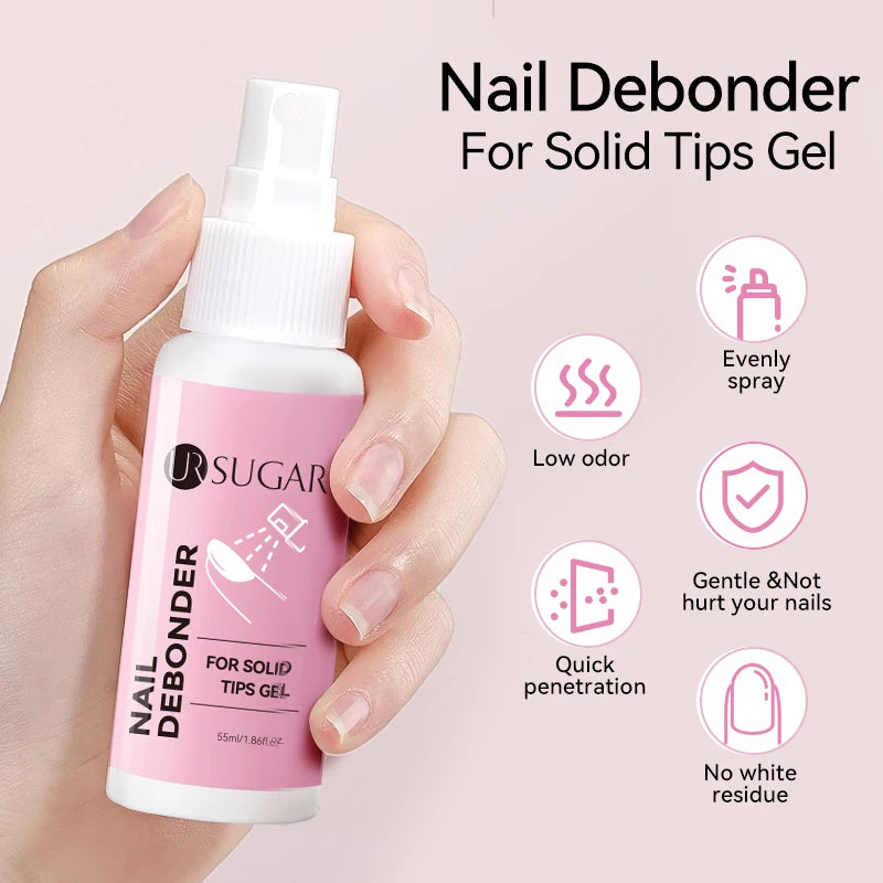 UR SUGAR 55ml Nail Debonder For Solid Tips Gel Spray Nail Tips Remover Liquid False Nails Cleaning Reusable Manicure Nail Supply