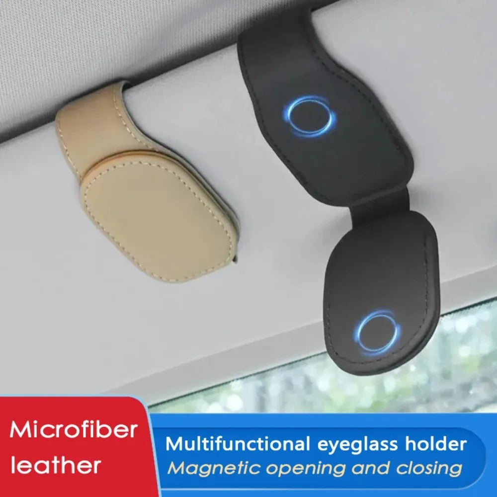 Magnetic Leather Eyeglass Hanger Clip Universal Car Sunglasses Holder Visor Organizer for Men Women Ticket Card Clip