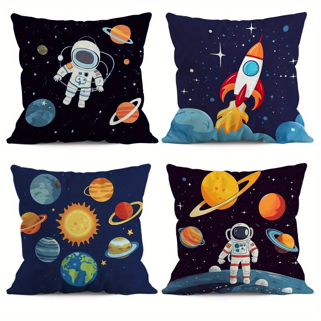 Astronaut & Rocket & Planets Double-sided Printed pillow cover Short plush Suitable living rooms bedrooms throw cushion cover