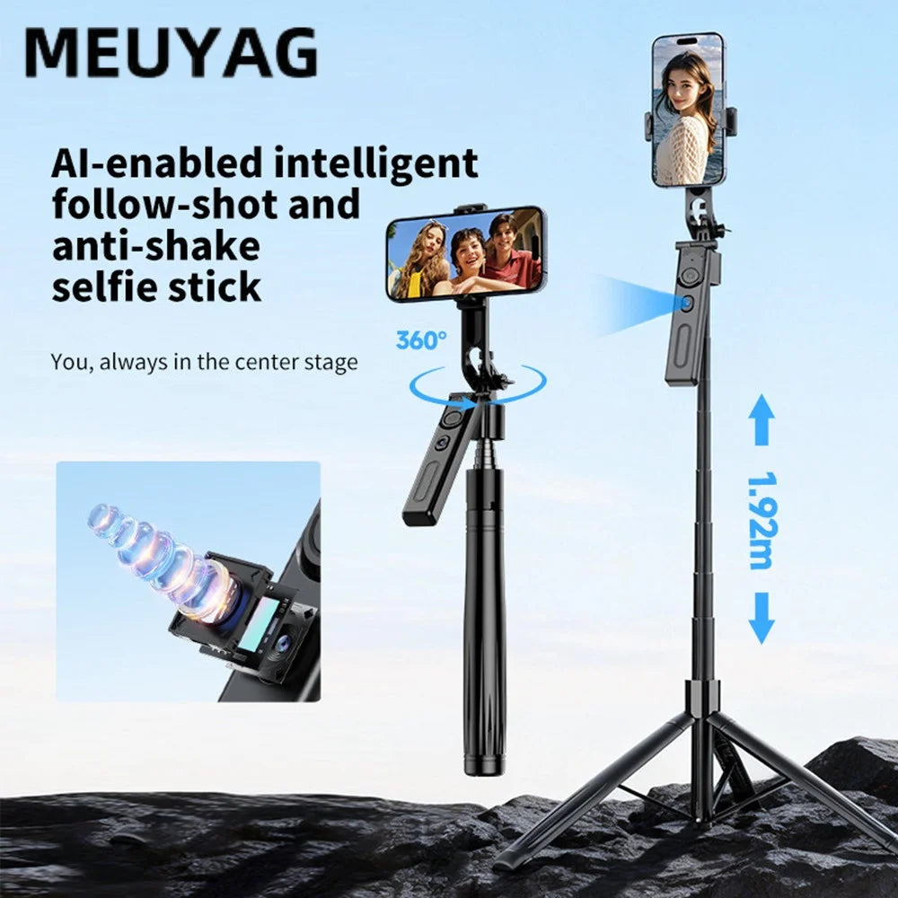 MEUYAG Foldable AI Tracking Gimbals Cellphone Stand Selfie Stick Tripod 360° Auto Rotation for Smartphones Shooting Vlog