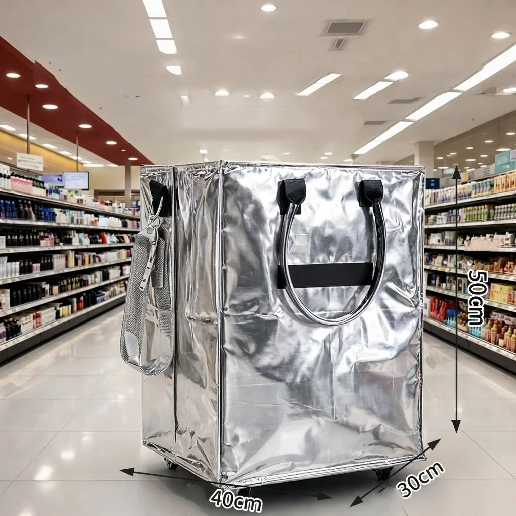 Foldable Wheeled Shopping Tote Bag Rolling Grocery Cart Bag Portable Travel Luggage Bag for Shopping Camping Travel Business
