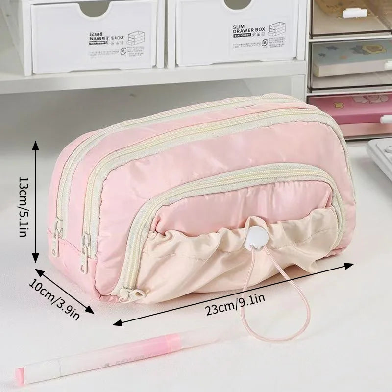 INS Pencil Case Large Capacity Pen Bag Cute Stationery Case Makeup Pouch Back to School Pink Pencil Case with Mesh Pocket 필통