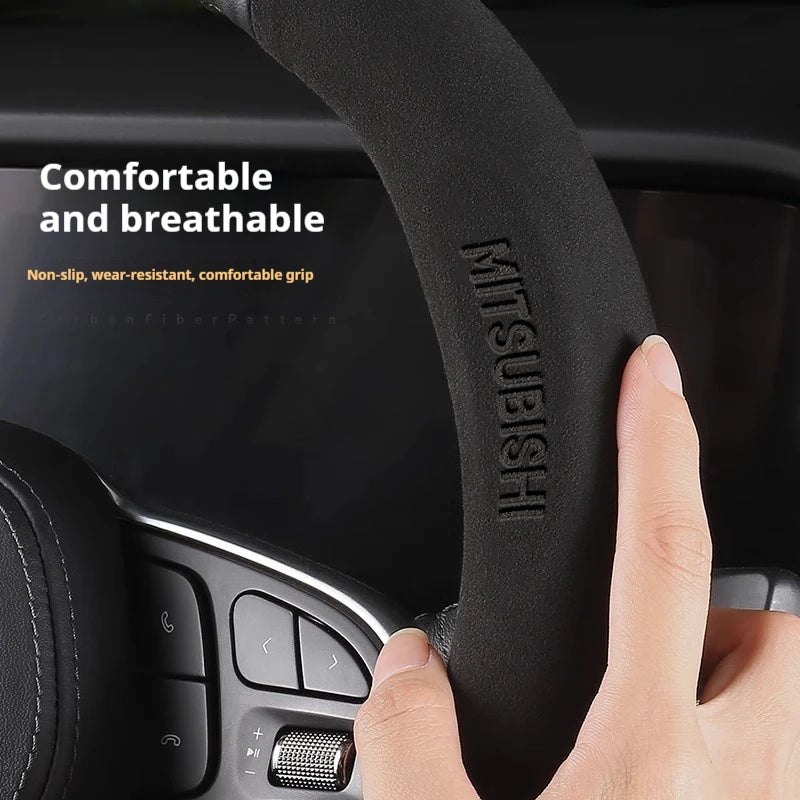For Mitsubishi Outlander Pajero Asx Colt Lancer EX Evolution L200 Triton RALLIART Car Carbon Fiber Leather Steering Wheel Cover