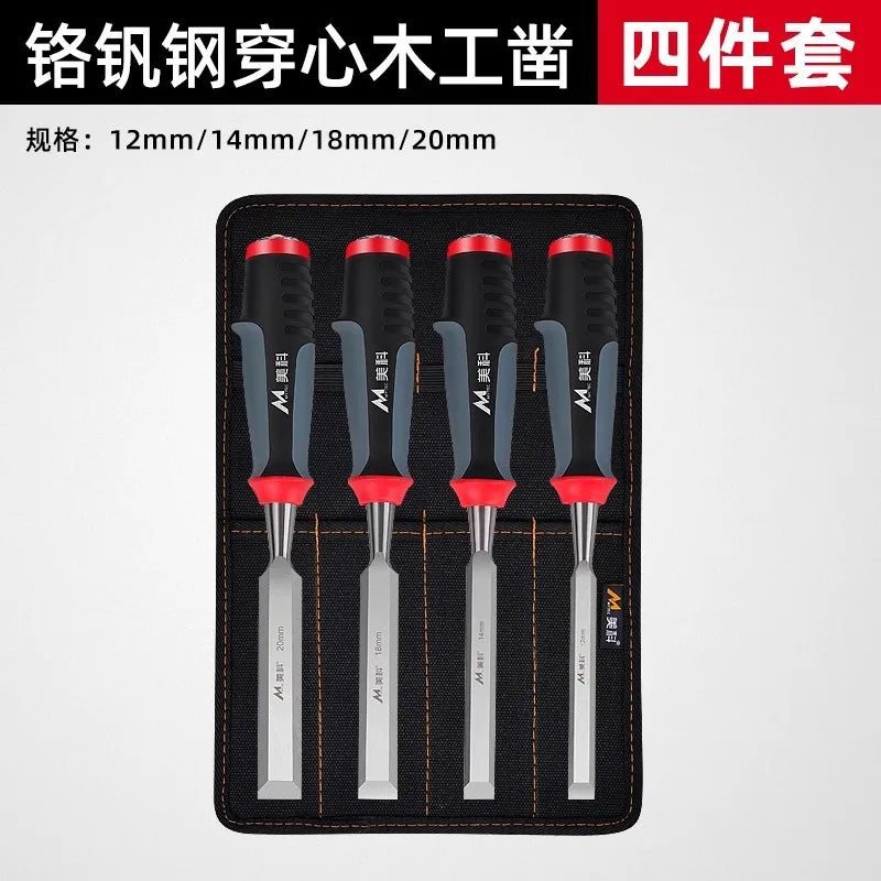 4Pcs Wood Carving Chisels Set Professional for Woodworking - 8/12/16/20mm Comfortable Beech Handle Wood Chisel with Wood Handles