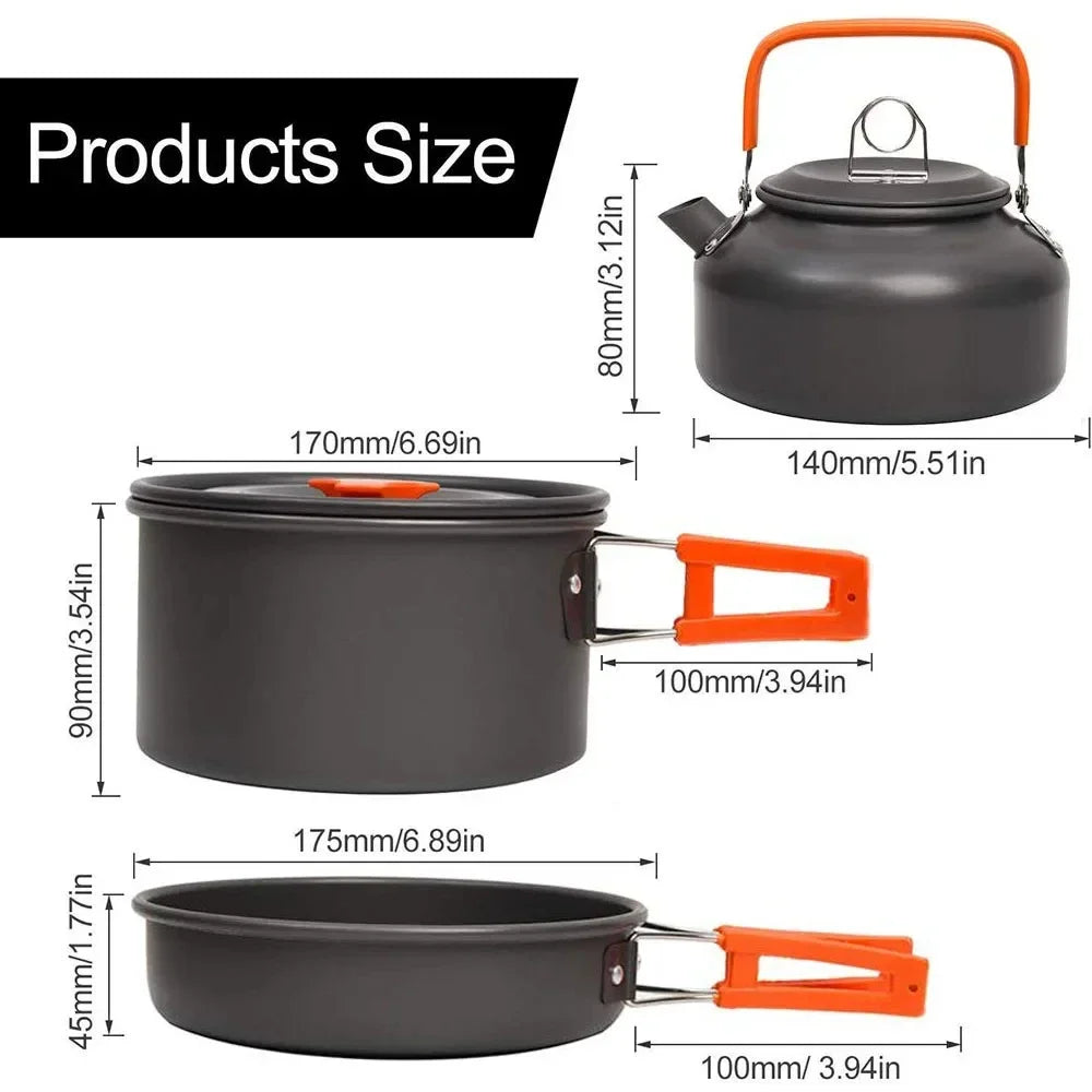 Camping Cookware Kit Outdoor Cooking Set Aluminum Pot Equipment Travel Tableware Kitchen for Hiking Picnic BBQ
