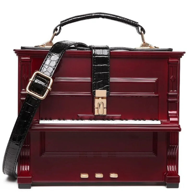 2024 Designer Women High-end Pu Leather Handbags Fashion Piano Shape Shoulder Travel Bag Luxury Ladies Small Box Crossbody Bags